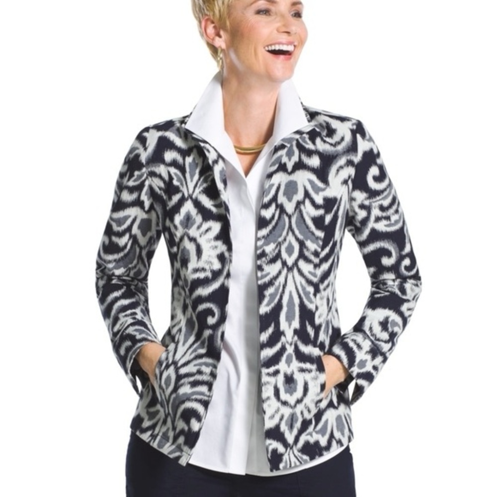 Chico's Navy and White Floral Open Blazer Size 3 - XL